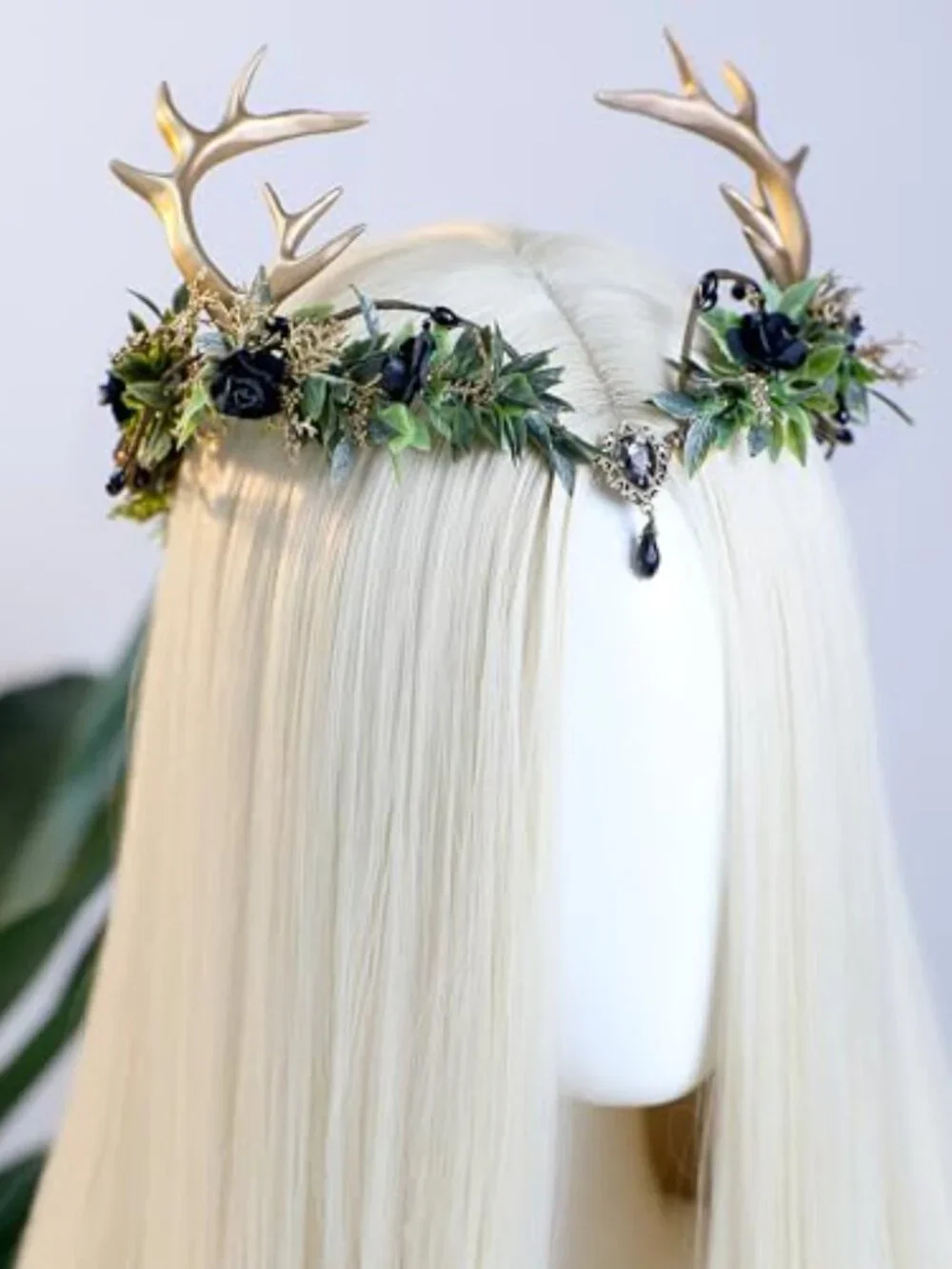 Woodland Fairy Antler Crown Flower Elf Hair Accessory Renaissance Cosplay